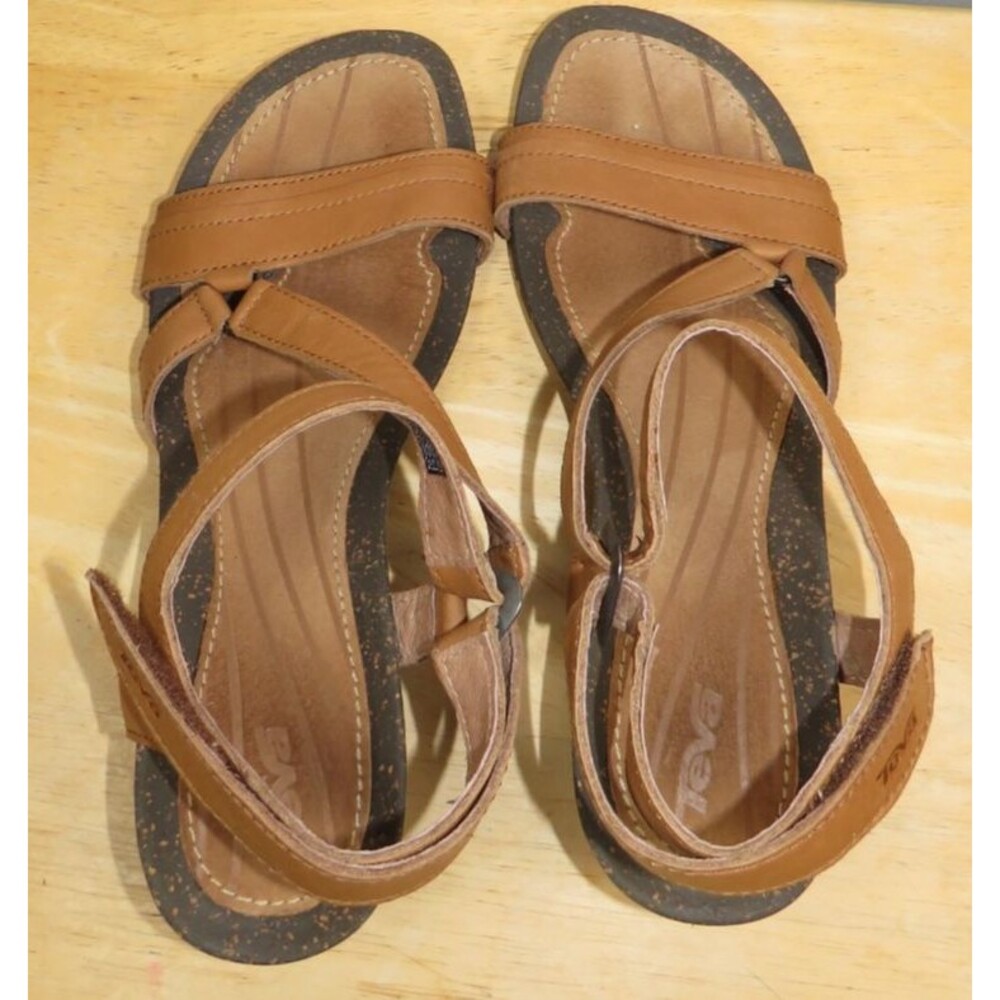 Teva Cabrillo Crossover Wedge Sandals Ankle Strap Brown Leather Size 8 - Picture 6 of 7